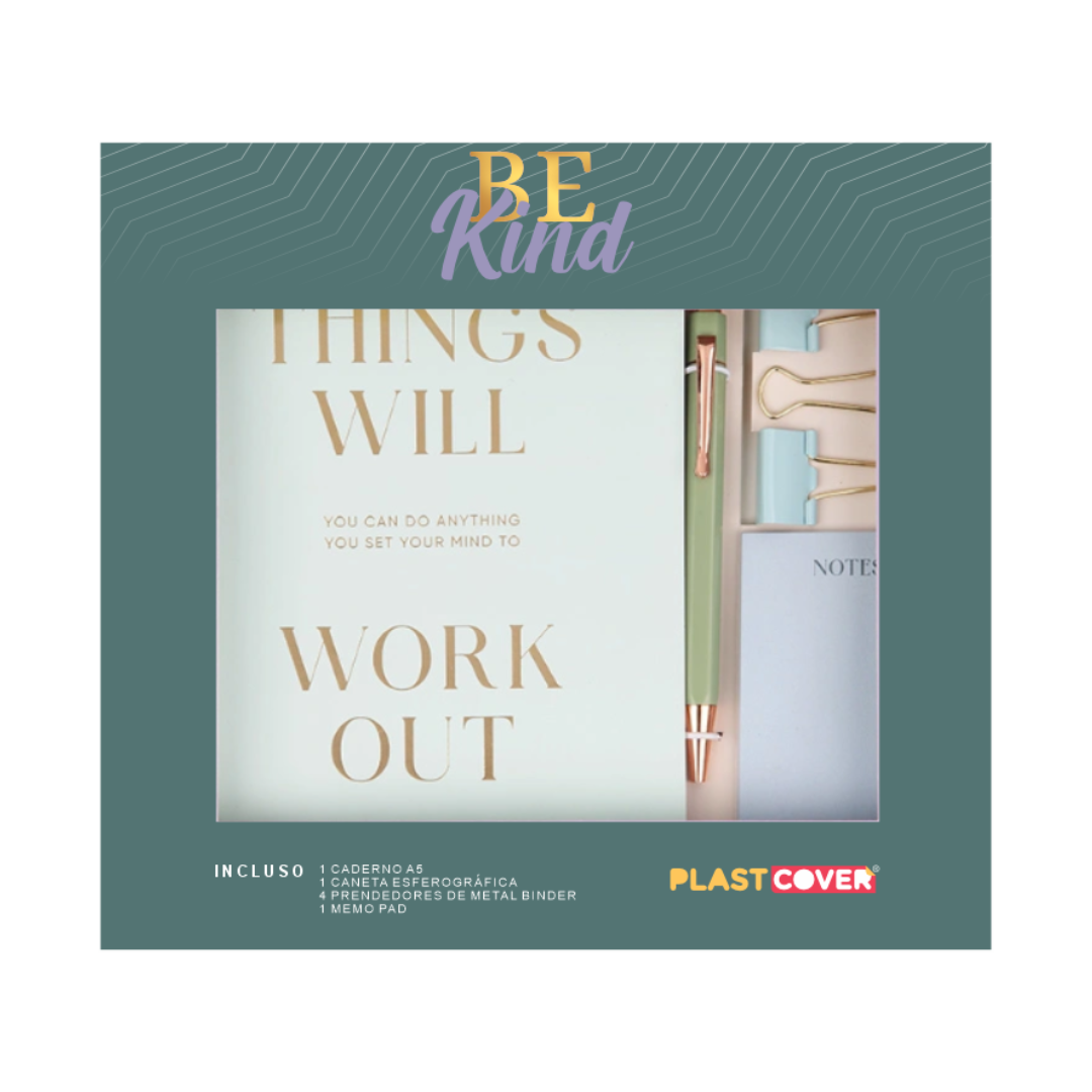 KIT PAPELARIA PLASTCOVER BE KIND COM 7 PCS