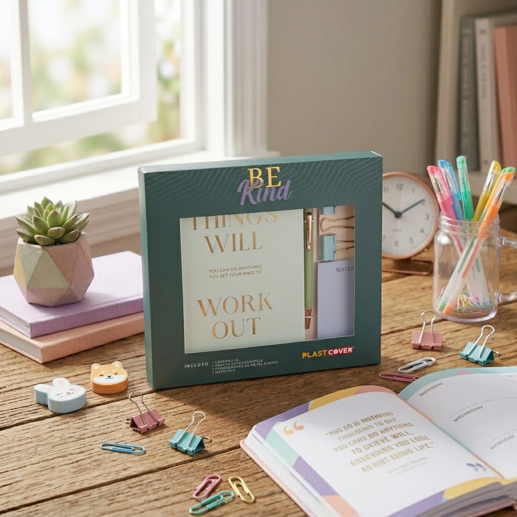 KIT PAPELARIA PLASTCOVER BE KIND COM 7 PCS - Imagem 5