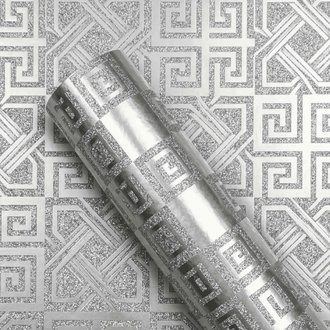 PAPEL CON-TACT GLITTER GEOMÉTRICO PRATA