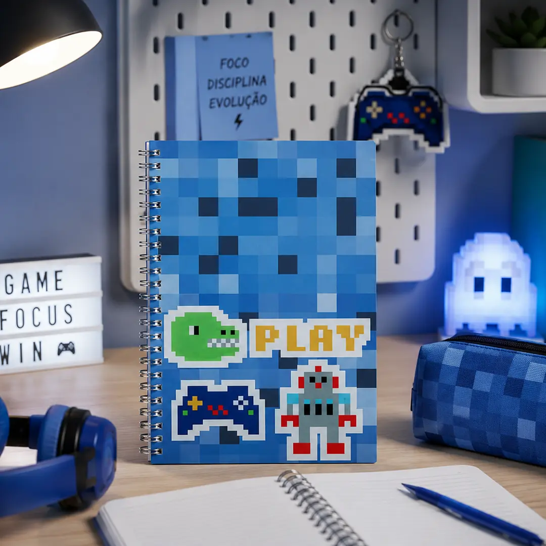 CADERNO GAMER PIXEL AZUL - Imagem 2